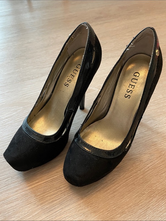 Guess Shoes - GUESS Black Suede and Patent Trim High Heel Pumps